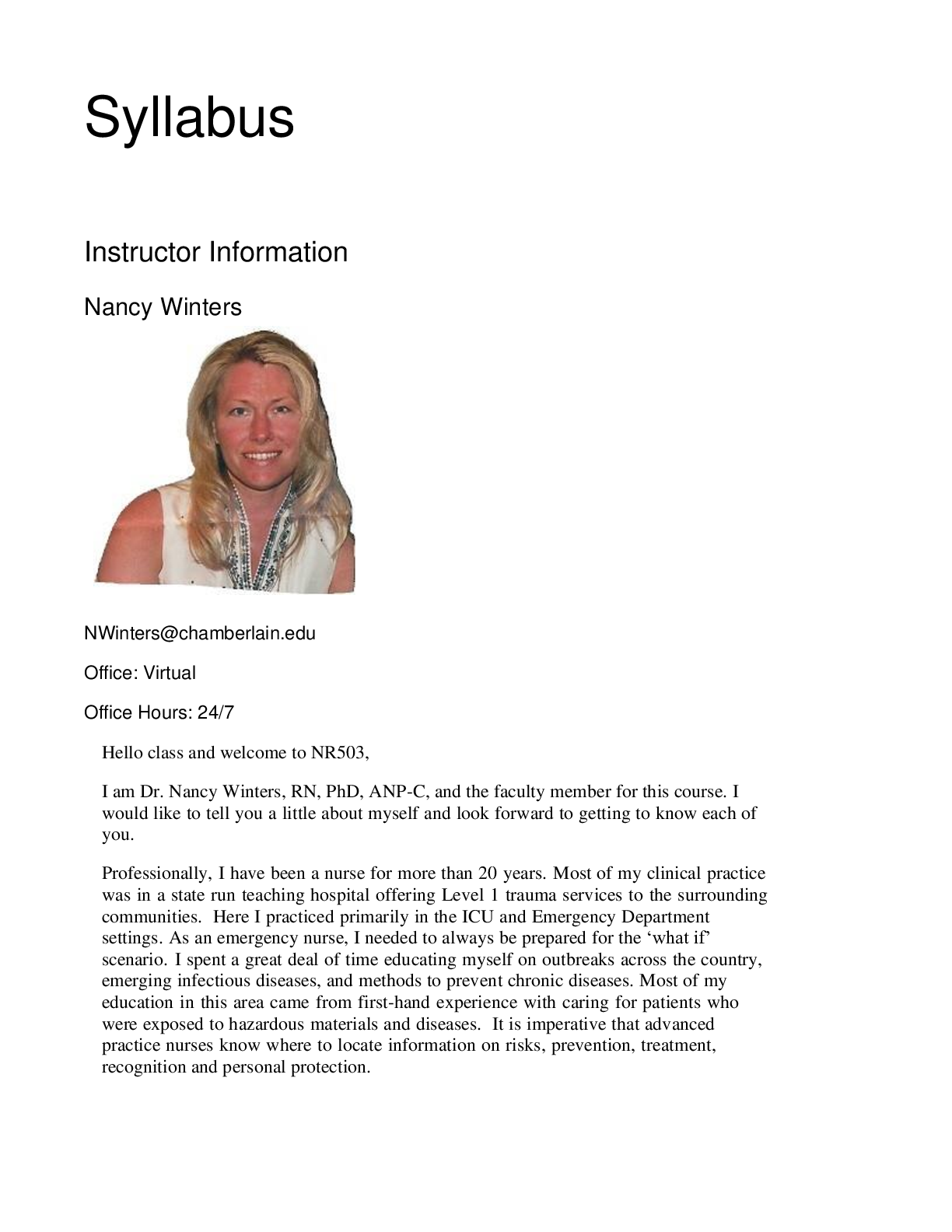 Preview image of NR503 Epidemiology Syllabus  Instructor Information Nancy Winters document